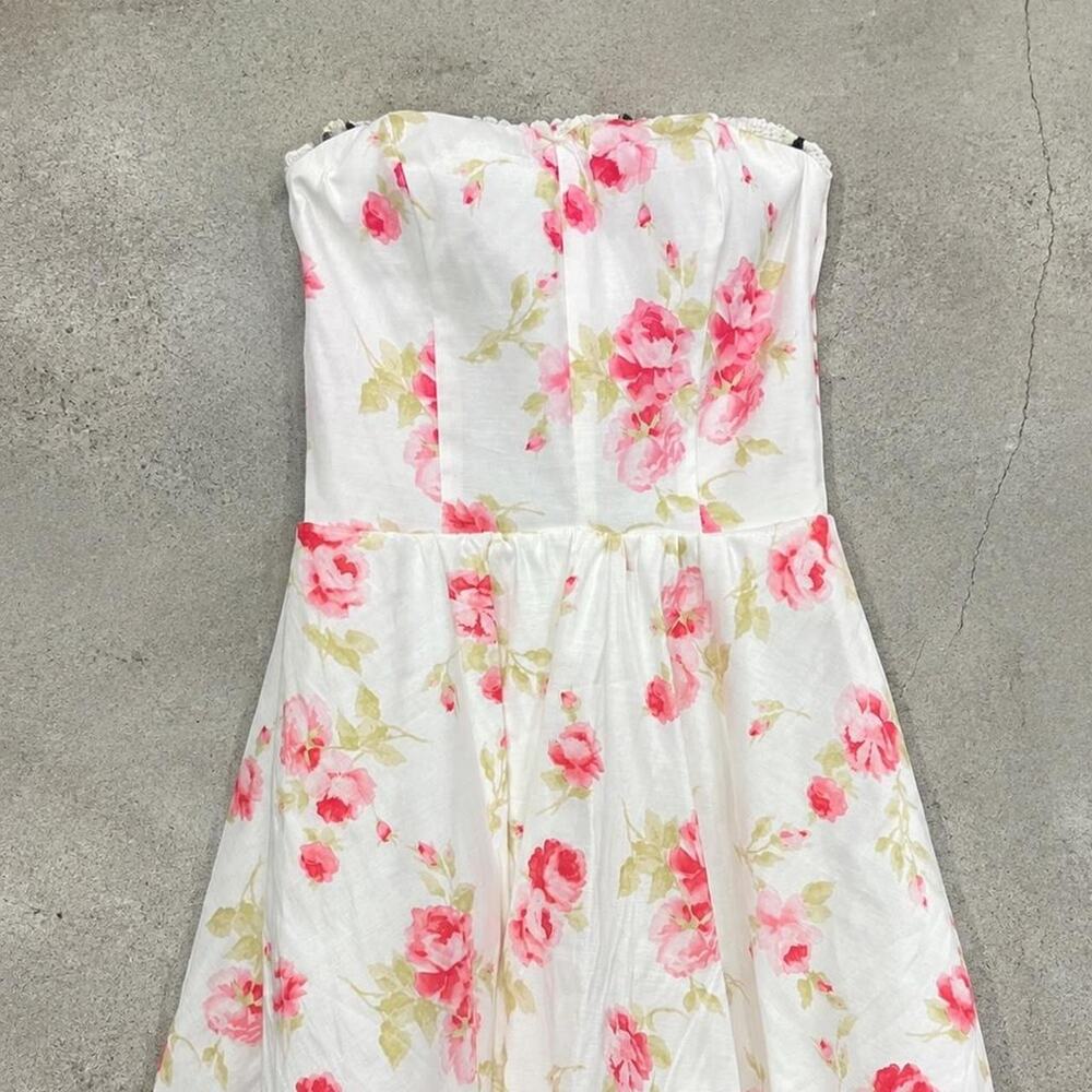 Altar’d State Pink Rose Floral Strapless Bubble Hem Mini Dress XXS - Picture 2 of 5